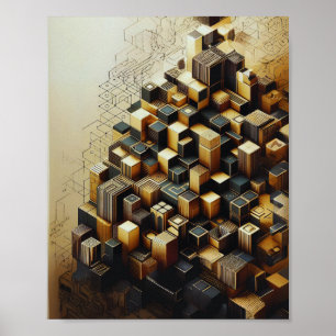 Modern Hexagonal Gold & Black Abstract Wall Poster