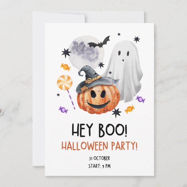 Modern Hey Boo Halloween Party Invitation (Front)
