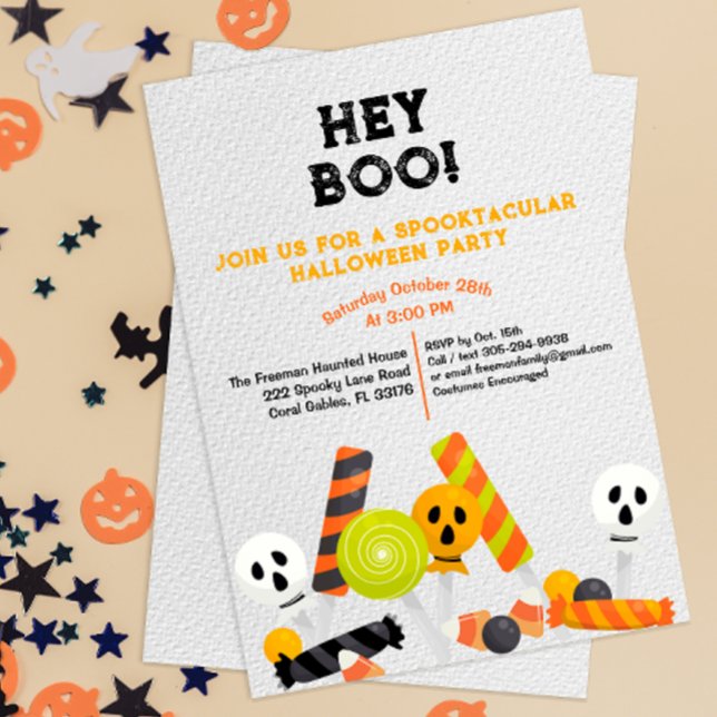 Modern Hey Boo Kids Halloween Party Invite (Sweet Halloween Party Invitation for kids)