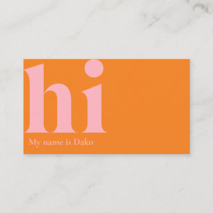 Modern 'hi' business card in orange and baby pink