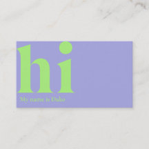 Modern 'hi' business card in periwinkle and lime