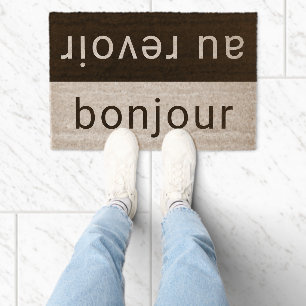 Modern Hi Bye Funny French Bonjour Au Revoir Fiber Doormat