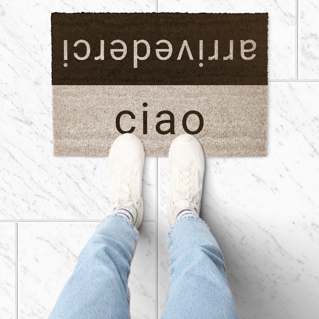 Modern Hi Bye Funny Italian Ciao Arrivederci Fiber Doormat (Insitu)