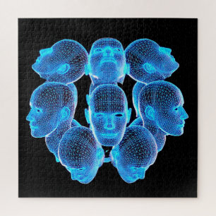 Modern Hi-tech 3D Blue Human Heads Holographic Jigsaw Puzzle