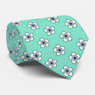 Modern Hibiscus Hawaiian Floral Mint Green Tie