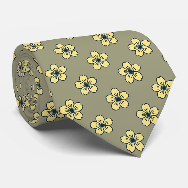 Modern Hibiscus Hawaiian Floral Two-Sided Printed Neck Tie (Rolled)