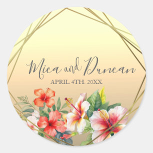 Modern Hibiscus Wedding Classic Round Sticker