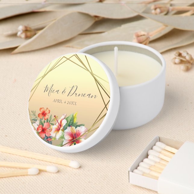 Modern Hibiscus Wedding Mini Candle Favors (Insitu)