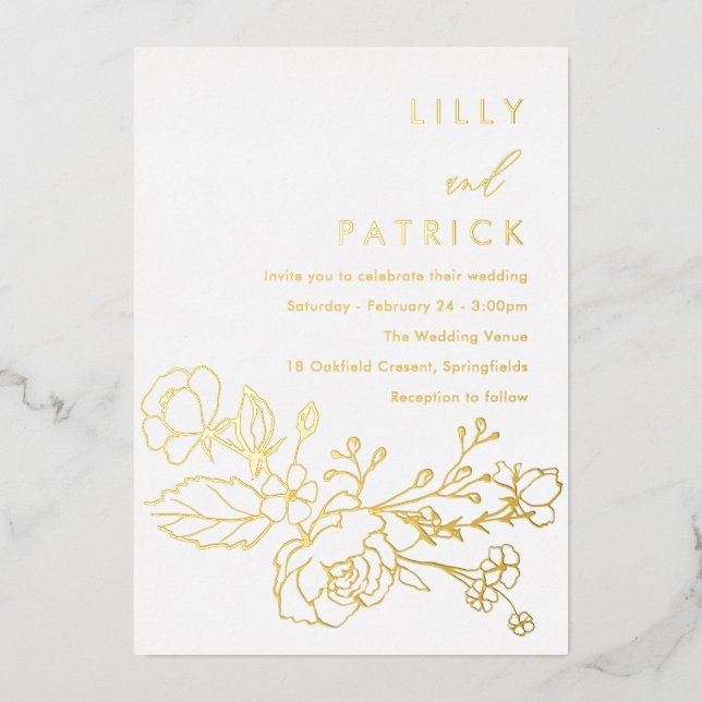 Modern High End Wedding Genuine Gold Foil Invitation (Front)