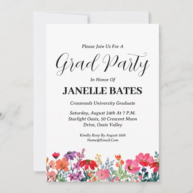 modern high school floral graduation invitations (Front)