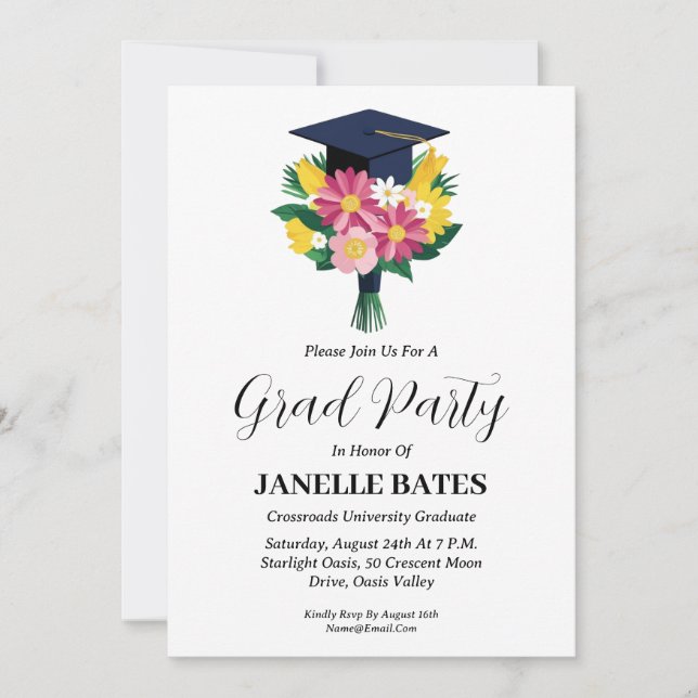 modern high school floral graduation invitations (Front)