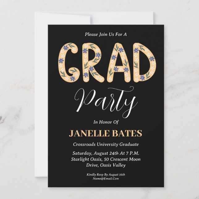 modern high school floral graduation invitations (Front)