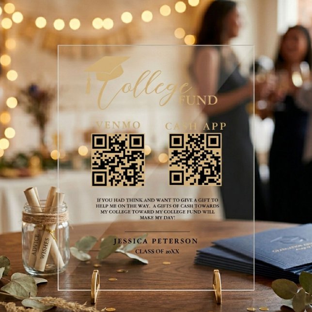 Modern High School Graduation Colleg fund QR code  Acrylic Sign (Creator Uploaded)