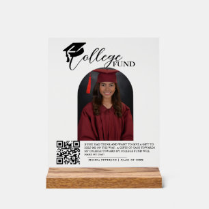 Modern High School Graduation Colleg fund QR code Acrylic Sign