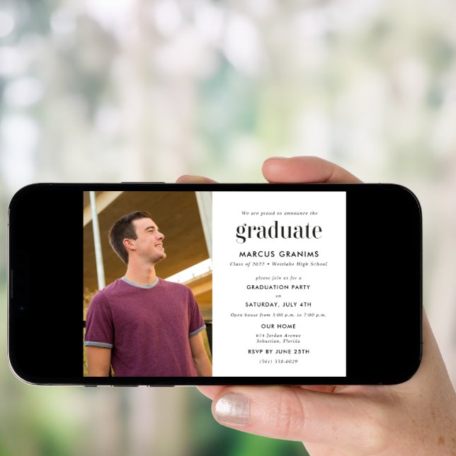 Modern High School Guy Graduation Photo Invitation (Front Digital)