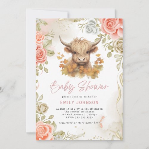 Modern Highland Cow Baby Shower Invitation