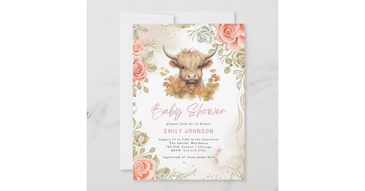 Modern Highland Cow Baby Shower Invitation | Zazzle