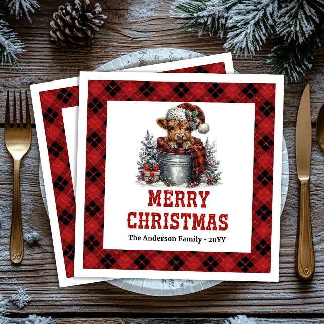 Modern highland cow buffalo Christmas napkins (Modern highland cow buffalo Christmas napkin)