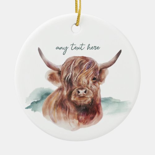 Modern Highland Cow Custom Text Ceramic Ornament