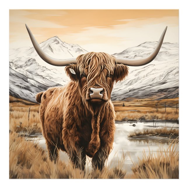 Modern Highland Cow Photograph poster print (Front)