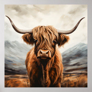 Modern Highland Cow watercolor print wall art 