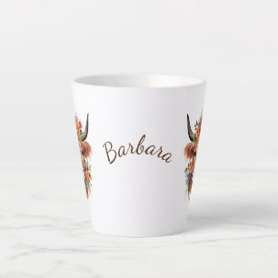 Modern Highland Cow with Boho Flower Design Latte Mug