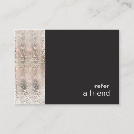 Customizable Modern Hip FAUX Sequins Salon Refer A Friend Black Business Card Templates