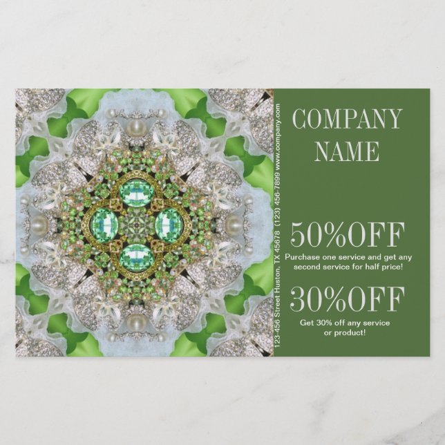 modern hip green diamond sparkles fashion girly flyer (Front)