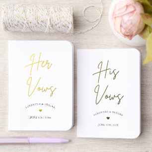 Modern His and Hers Vows Wedding Family Name Year Foil Vow Books