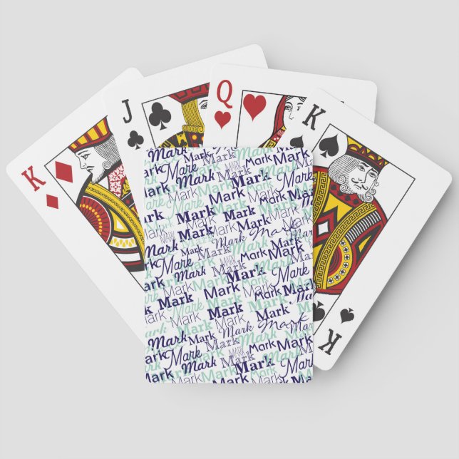 Modern His First Name Typography Blue Pattern Poker Cards (Back)