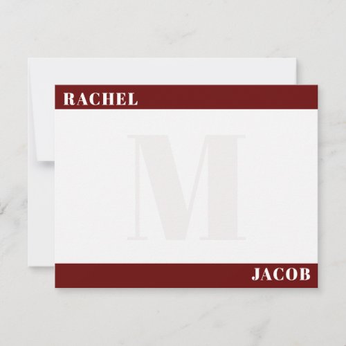 Modern His  Hers Dark Red Monogram Stationery Note Card