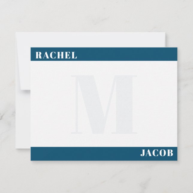 Modern His & Hers Dark Red Monogram Stationery Note Card (Front)