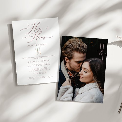 Modern His  Hers Rose Calligraphy Couples Shower Invitation