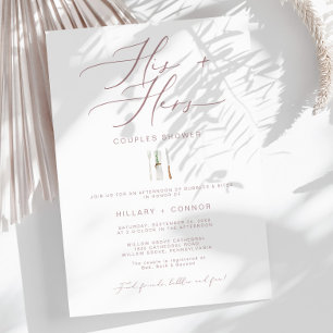 Modern His & Hers Rose Calligraphy Couples Shower Invitation