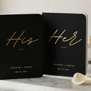 Modern His & Hers Wedding Gold Foil Vow Books