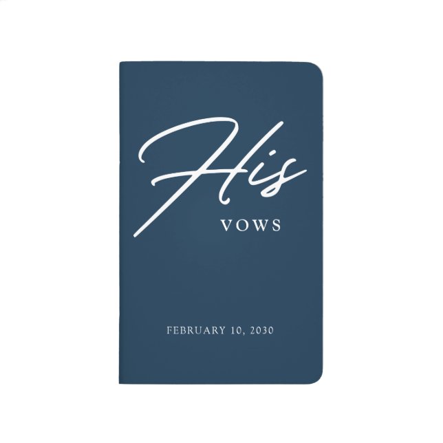 Modern His Vows Wedding Book Chic Script Navy Blue (Front)
