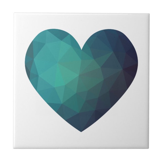 Modern hitech 3d blue origami heart ceramic tile (Front)