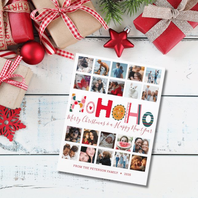 Modern  Ho Ho Ho 20 Photo Christmas  Postcard (Creator Uploaded)