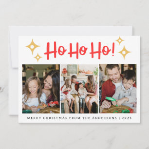 Modern Ho Ho Ho 3 Photo Grid Merry Christmas Holiday Card