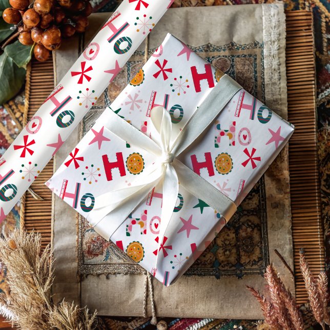 Modern Ho Ho Ho Colourful Christmas  Wrapping Paper (Creator Uploaded)