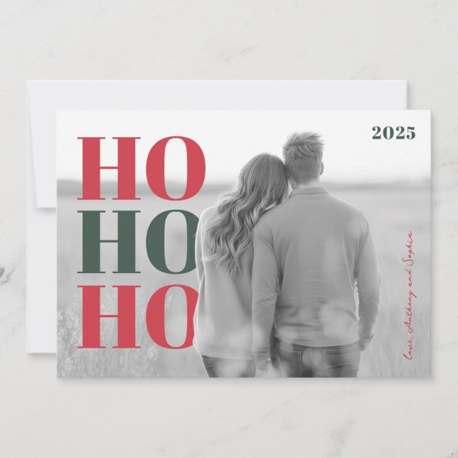 Modern HO HO HO Holiday Photo Card (Front)