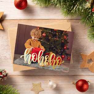 Modern HO HO HO Photo Foil Holiday Card