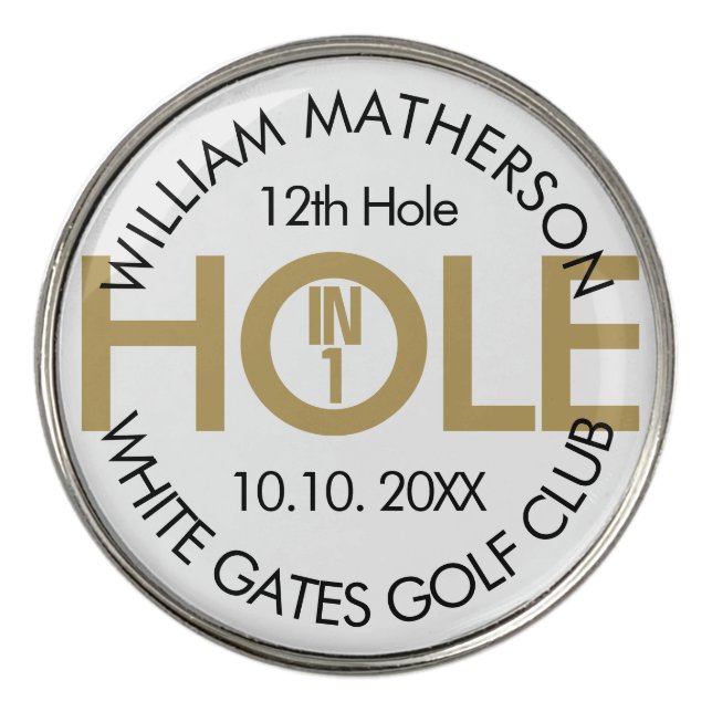 Modern Hole in One Black And Gold Golf Ball Marker (Front)