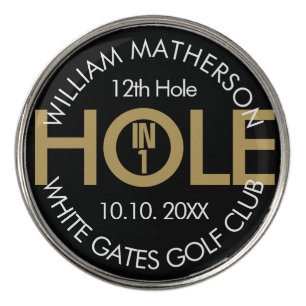 Modern Hole in One Black And Gold Golf Ball Marker
