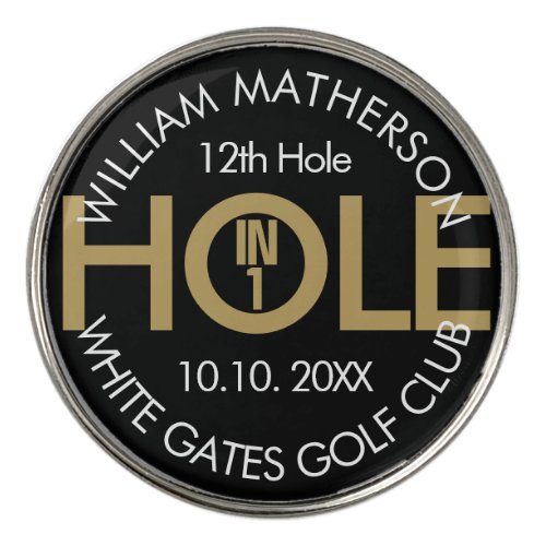 Modern Hole in One Black And Gold Golf Ball Marker