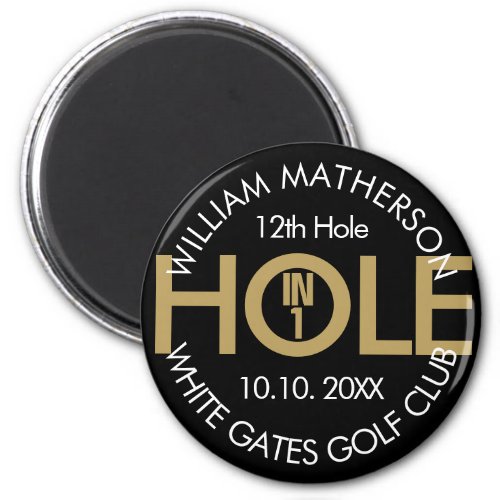 Modern Hole in One Black And Gold Magnet