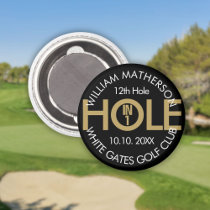 Modern Hole in One Black And Gold Magnet