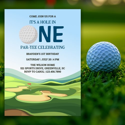 Modern Hole in One Golf Boy 1st Birthday Party Invitation