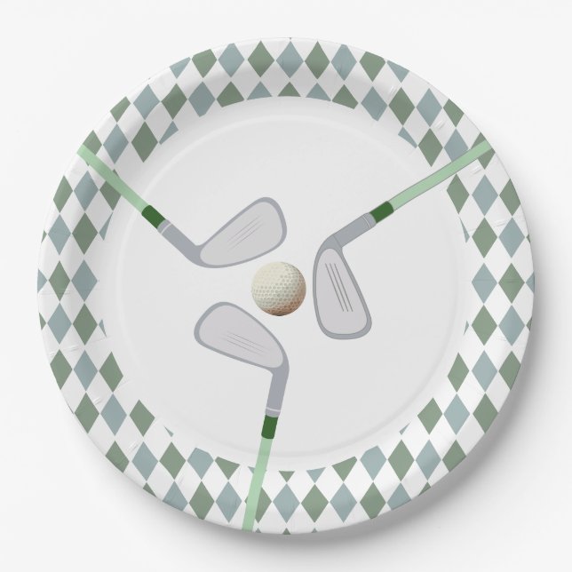 Modern Hole in One Par-tee golf Birthday  Paper Plates (Front)