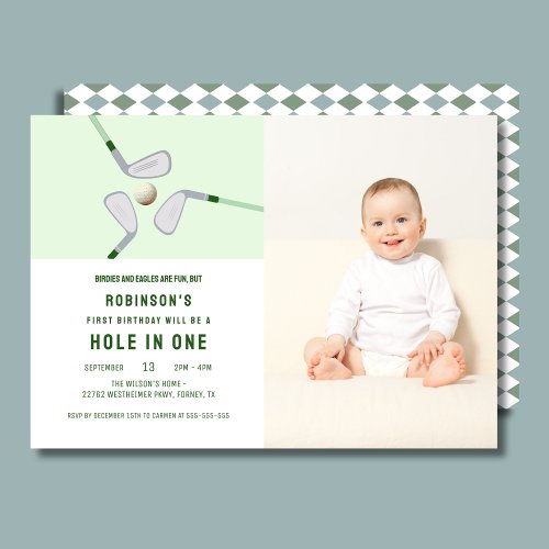 Modern Hole in One Par_tee golf Birthday Photo Invitation